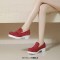 Round Toe Chunky Heels Shiny Glitters Oxford Loafers - Red Microfiber