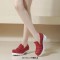 Round Toe Chunky Heels Shiny Glitters Oxford Loafers - Red Microfiber