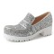 Round Toe Chunky Heels Shiny Glitters Oxford Loafers - Silver Microfiber