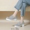 Round Toe Chunky Heels Shiny Glitters Oxford Loafers - Silver Microfiber