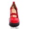 Round Toe Elastic Band Rhinestones Ankle Buckle Straps Chunky Heels Platforms Pumps - Red Patent