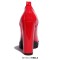 Round Toe Elastic Band Rhinestones Ankle Buckle Straps Chunky Heels Platforms Pumps - Red Patent