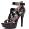 Peep Toe Ankle Buckle Straps Stiletto Heels Platforms Summer Sandals - Black Patent