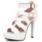 Peep Toe Ankle Buckle Straps Stiletto Heels Platforms Summer Sandals - White Patent
