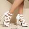 Peep Toe Ankle Buckle Straps Stiletto Heels Platforms Summer Sandals - White Patent