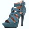 Peep Toe Ankle Buckle Straps Stiletto Heels Platforms Summer Sandals - Blue Denim