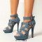 Peep Toe Ankle Buckle Straps Stiletto Heels Platforms Summer Sandals - Blue Denim