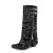 Round Toe Polka Dot Sequin Circle Glitter Flipped Zipper Double Breasted Novelty Knee Highs Bling Reflective Boots - Black Fabric