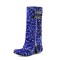 Round Toe Polka Dot Sequin Circle Glitter Flipped Zipper Double Breasted Novelty Knee Highs Bling Reflective Boots - Blue Fabric