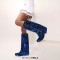 Round Toe Polka Dot Sequin Circle Glitter Flipped Zipper Double Breasted Novelty Knee Highs Bling Reflective Boots - Blue Fabric