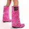 Round Toe Polka Dot Sequin Circle Glitter Flipped Zipper Double Breasted Novelty Knee Highs Bling Reflective Boots - Pink Fabric