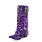 Round Toe Polka Dot Sequin Circle Glitter Flipped Zipper Double Breasted Novelty Knee Highs Bling Reflective Boots - Purple Fabric