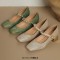 Round Toe Mary Janes Chunky Heels Beads Vintage Style Pumps  - Apricot Microfiber