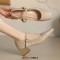 Round Toe Mary Janes Chunky Heels Beads Vintage Style Pumps  - Apricot Microfiber