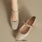 Round Toe Mary Janes Chunky Heels Beads Vintage Style Pumps  - Apricot Microfiber