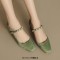 Round Toe Mary Janes Chunky Heels Beads Vintage Style Pumps  - Green Microfiber