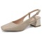 Round Toe Chunky Heels Slingback Vintage Style Pumps  - Apricot Microfiber