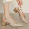 Round Toe Chunky Heels Slingback Vintage Style Pumps  - Apricot Microfiber