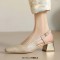 Round Toe Chunky Heels Slingback Vintage Style Pumps  - Apricot Microfiber