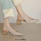 Round Toe Chunky Heels Slingback Vintage Style Pumps  - Apricot Microfiber