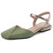 Round Toe Vintage Style Flats Ankle Buckle Straps Sandals - Green Microfiber