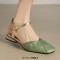 Round Toe Vintage Style Flats Ankle Buckle Straps Sandals - Green Microfiber