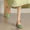 Round Toe Vintage Style Flats Ankle Buckle Straps Sandals - Green Microfiber