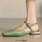 Round Toe Vintage Style Flats Ankle Buckle Straps Sandals - Green Microfiber