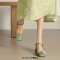 Round Toe Vintage Style Flats Ankle Buckle Straps Sandals - Green Microfiber