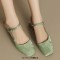 Round Toe Vintage Style Flats Ankle Buckle Straps Sandals - Green Microfiber