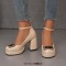Round Toe Chunky Heels Elegant Party Wedding Platforms Ankle Straps Pumps - Beige Patent