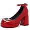 Round Toe Chunky Heels Elegant Party Wedding Platforms Ankle Straps Pumps - Red Patent