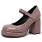 Round Toe Chunky Heels Elegant Party Wedding Platforms Mary Janes Pumps - Purple Patent