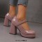 Round Toe Chunky Heels Elegant Party Wedding Platforms Mary Janes Pumps - Purple Patent