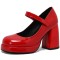 Round Toe Chunky Heels Elegant Party Wedding Platforms Mary Janes Pumps - Red Patent