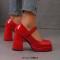 Round Toe Chunky Heels Elegant Party Wedding Platforms Mary Janes Pumps - Red Patent