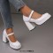 Round Toe Chunky Heels Elegant Party Wedding Platforms Mary Janes Pumps - White Patent