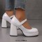 Round Toe Chunky Heels Elegant Party Wedding Platforms Mary Janes Pumps - White Patent