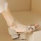 Peep Toe Ankle Cute Buckle Straps Glitters Butterfly-knot Decorated Chunky Heels Sandals - Gold Synthetic