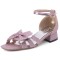 Peep Toe Ankle Cute Buckle Straps Glitters Butterfly-knot Decorated Chunky Heels Sandals - Pink Synthetic
