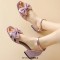 Peep Toe Ankle Cute Buckle Straps Glitters Butterfly-knot Decorated Chunky Heels Sandals - Pink Synthetic