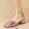 Peep Toe Ankle Cute Buckle Straps Glitters Butterfly-knot Decorated Chunky Heels Sandals - Pink Synthetic