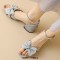 Peep Toe Ankle Cute Buckle Straps Glitters Butterfly-knot Decorated Chunky Heels Sandals - Silver Synthetic