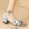 Peep Toe Ankle Cute Buckle Straps Glitters Butterfly-knot Decorated Chunky Heels Sandals - Silver Synthetic