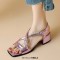 Peep Toe Ankle Buckle Cross Straps  Chunky Heels Sandals - Pink Patent