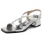 Peep Toe Ankle Buckle Cross Straps  Chunky Heels Sandals - Silver Patent