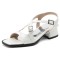 Peep Toe Ankle Buckle Cross Straps  Chunky Heels Sandals - White Patent