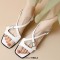 Peep Toe Ankle Buckle Cross Straps  Chunky Heels Sandals - White Patent
