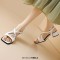 Peep Toe Ankle Buckle Cross Straps  Chunky Heels Sandals - White Patent