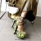 Peep Toe Snake Print Lace Up Platforms Chunky Heels Sandals - Yellow Faux Leather